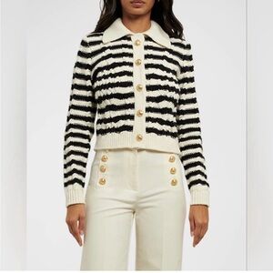Derek Lam 10 Crosby Wide Collar Chunky Striped Button Sweater Cardigan
